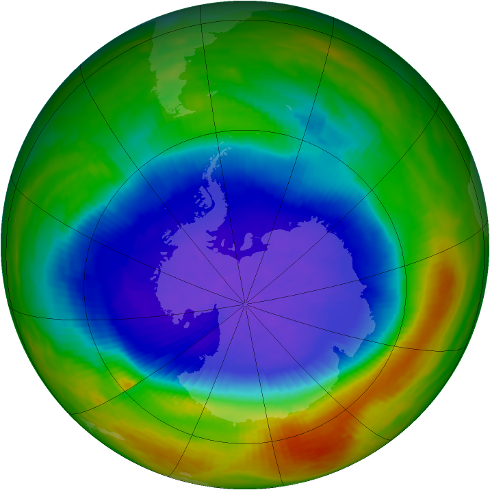Antarctic ozone map for 10 October 1989